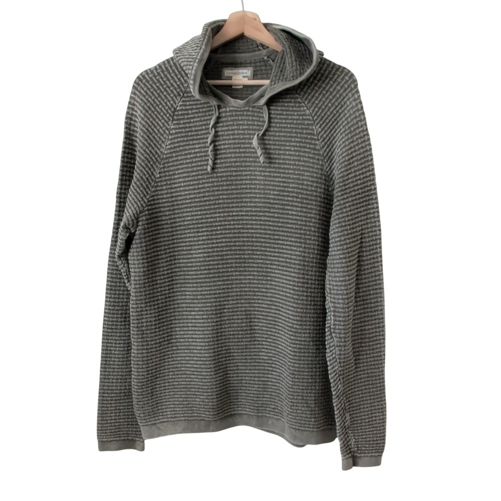 Carbon 2 Cobalt Mens Grey Green Textured Waffle Knit Cotton Pullover Hoodie M